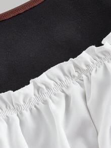 SHEIN MOD Áo kiểu nữ tay phồng phối da màu nâu trắng, buộc dây. - màu nâu - Xem 3