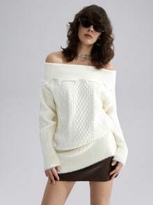 Airlisse Women's Off Shoulder Long Sleeve Loose Casual Knit Pullover Sweater