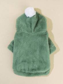 PETSIN 1pc Pet Christmas Plush Zip-Up Coat - Green - View 4