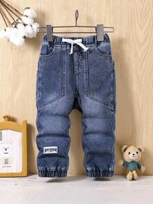 2 piezas Conjunto de chaqueta con capucha de mezclilla lavada y pantalones de mezclilla con cintura elástica para niños pequeños en primavera/otoño, conjunto casual de mezclilla para niños, suave y cómodo para la escuela, vacaciones, exterior