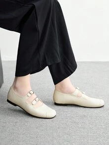 CUCCOO BIZCHIC New Lacquered Square Toe Flat Shoes For Office Commute, Spring/Autumn - Beige - View 5