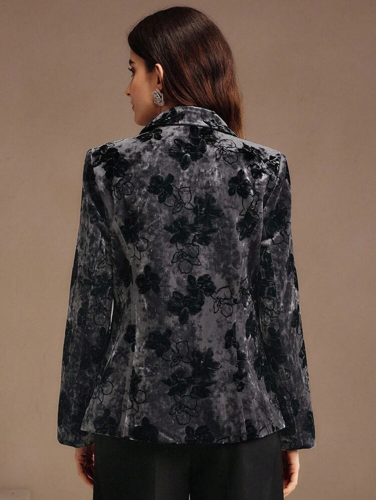 New Autumn/Winter Elegant Chic Velvet Jacquard Women's Blazer Jacket, Suitable For Casual, Christmas, New Year
