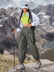 Flexra 女士休闲水洗直筒可拆卸牛仔裤户外徒步防晒轻便速干女式徒步服女式徒步裤女式户外裤露营装女式 - 軍綠色 - 查看 4