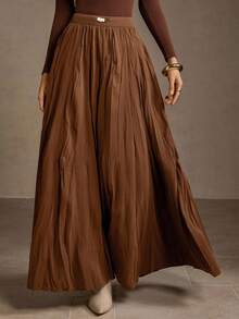 MOTF PREMIUM WOMEN'S ELEGANT PLEATED FLARED FLOWY SKIRT - Brown - View 7