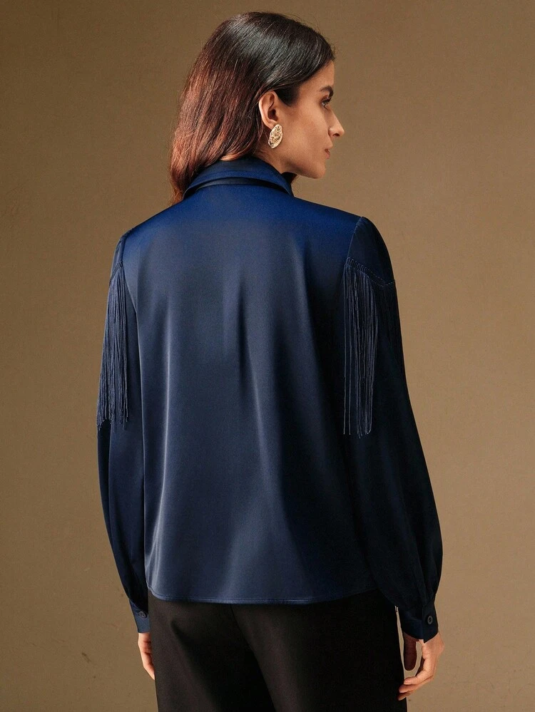 Women's Casual Loose Blouse With Fringe And Beaded Embroidery, Versatile For Commuting, Autumn, Fall, Winter, Going Out, Elegant, Formal, Party, Chic, New Year, Christmas, Work, Graduation, Wedding