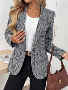 Easowa 女士休闲格子西装外套，秋冬季女士修身西装外套，女士秋季服装，秋冬服装，女士冬季服装，秋季服装，秋季服装，女士商务休闲装，格子图案时尚女士外套，时尚西装外套，女士冬季外套，休闲款 - 彩色 - 查看 8
