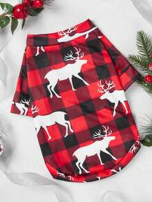 PETSIN 1pc Christmas Plaid Reindeer Print Pet Sweatshirt, Warm - Multicolor - View 1