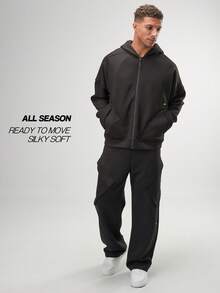 ARC Activewear Oversized Full Zip Hoodie Performance Top Gym Workout Jacket Pullover - Black - View 6
