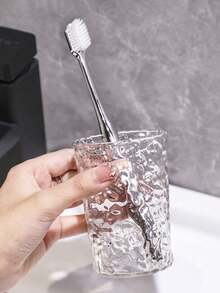 SHEIN 5pcs/1pc Glacier Pattern Toothbrush Cup, Simple Transparent, Minimalist Bathroom Tumbler, Home Decor, Bathroom Accessories, Kitchenware, Bathroom Supplies, Oral Hygiene Home Bathroom Decor Fall Decor Back To School - Multicolor - View 4