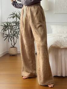 DAZY Women's Thick Thermal Lined Lounge Pants For Winter, Fall Pajama - Khaki - View 6
