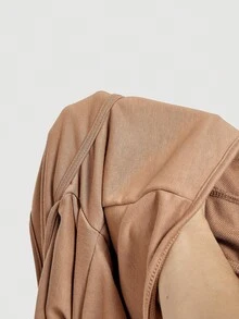 SHEIN MOD 大码女式纯色镂空系带抽绳卫衣，秋冬季休闲款 - 駝色 - 查看 5