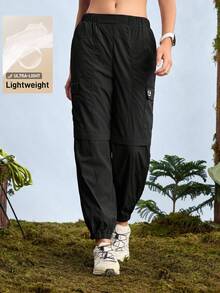 In My Nature Women's Casual Elastic Waist Drawstring Outdoor Pants With Flap Pockets,  Hiking Pants Lightweight Pants Women Convertible Hiking Pants