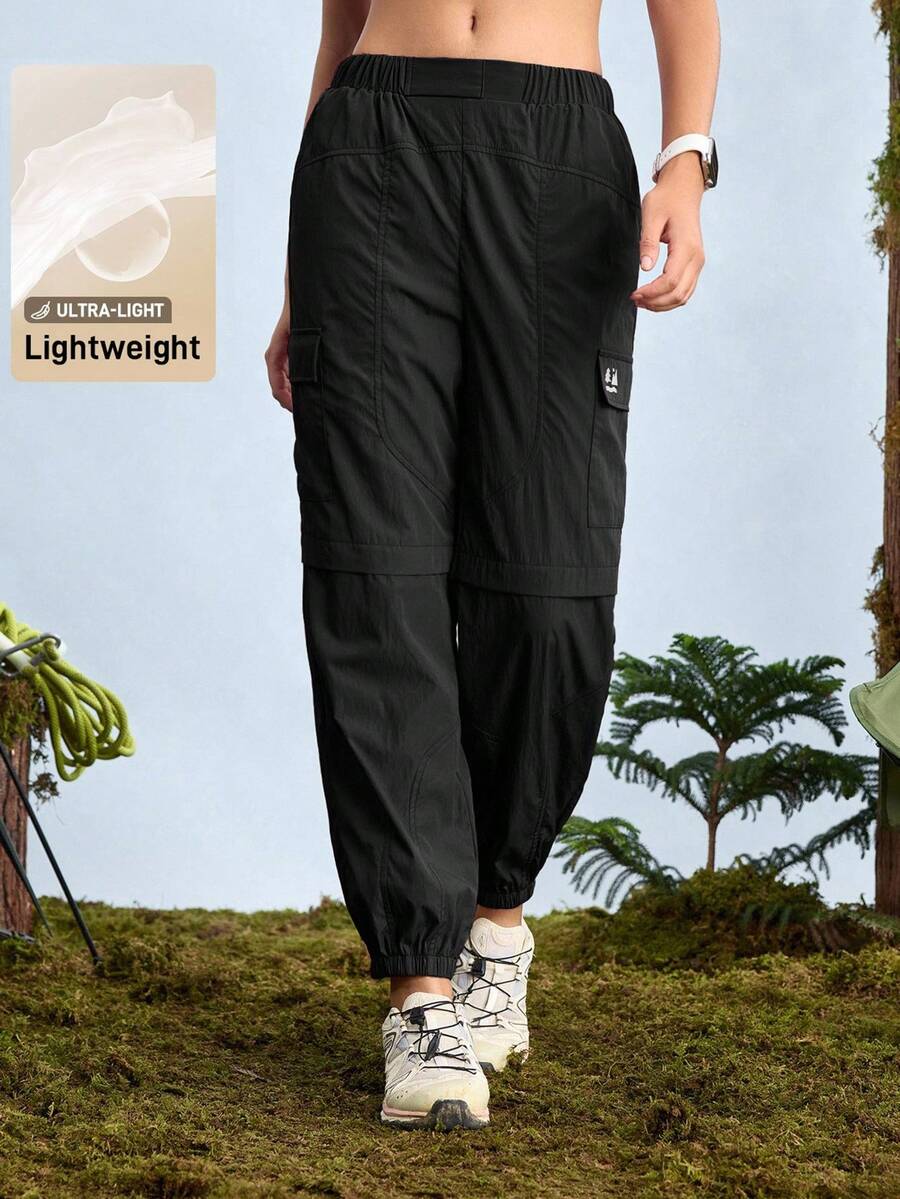 In My Nature Women's Casual Elastic Waist Drawstring Outdoor Pants With Flap Pockets,  Hiking Pants Lightweight Pants Women Convertible Hiking Pants