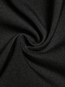 SHEIN Clasi 大码女式金属扣网眼拼接袖优雅修身衬衫，秋冬 - 黑色 - 查看 7