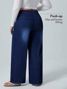 Flexra Plus Size High Stretch Knit Wide Leg Boyfriend Jeans - Dark Wash - View 2