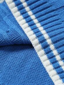 Manfinity Hypemode Áo len dệt kim sọc tương phản cho nam, thu đông - Màu xanh lam - Xem 6