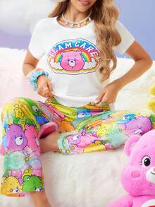 SweetSlumber X Carebears Women's Summer Cute Cartoon Bear Print Top & Pants Pajama Set Cute Pajamas Kawaii Pajamas Care Bear Pajamas Cartoon Pajamas Women - Multicolor - View 4