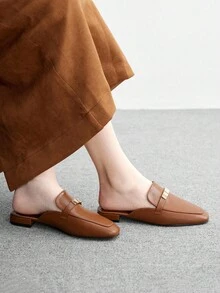 CUCCOO BIZCHIC 女士方头舒适休闲日常百搭棕色平底乐福鞋、穆勒鞋 - 棕色 - 查看 4