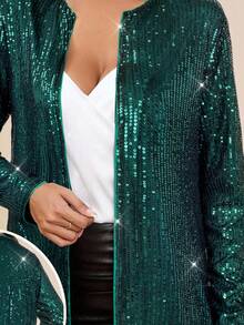 Amorya Women's Casual Sequin Decorated Long Sleeve Lightweight Jacket In Fall/Winter - Dark Green - View 7