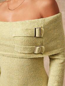 SHEIN Privé Herbst-Winter Feier Party Bankett bescheiden Altgeld Glitzer Feiertags Party Rave Festival Ausflug Urlaub Heiß Outdoor Reichlich geschichtetes Hochzeitssaison Bankett Volljährigkeitsfeier Damen Herbst Off-Shoulder langärmeliges figurbetontes elegantes Strickkleid mit Knopfdesign Off-Shoulder Abendkleid Salbeigrünes Abendkleid Limette Grünes Kleid Damen Langarm Luxus Abschlussball Eid Al-Adha Eid Al-Adha Party Neujahr - Grün - Übersicht 4