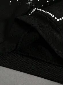 Manfinity Roghcode Men's Y2K Gothic Thermal Lined Hoodie,Black And Silver Star Rhinestone & Foil Print,Autumn,Streetwear,City Break Fall/Winter Glowmode Gift For Him - Black - View 6