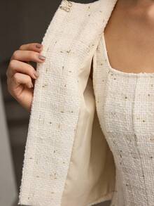 ZEYLAH Women's Plain Beaded Short Jacket, Long Sleeve, Autumn/Winter - Apricot - View 8