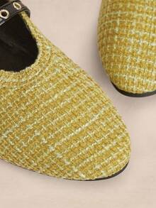 Rosivie 2025 Zapatos de moda de nicho tejidos a mano, nuevos planos de ballet con doble hebilla para mujer - Amarillo - Ver 5