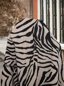 EMERY ROSE 女士春季印花翻领七分袖衬衫，适合秋季穿着的女士工作衬衫，动物纹印花上衣，斑马纹印花衬衫，斑马纹印花上衣，女士外出休闲衬衫 - 彩色 - 查看 9