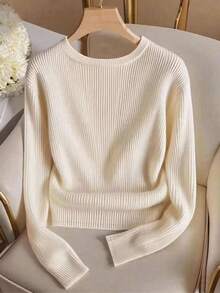 Airaco Elegant Round Neck Knit T-Shirt, Minimalist Fashion Knit Top, Autumn/Winter