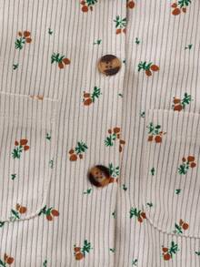 SHEIN Vintaside Kids Áo nhung kẻ cổ bèo nhún họa tiết hoa xinh xắn cho bé gái, Áo khoác ngoài thời trang và đa năng, thoải mái cho mùa thu/đông - Màu be - Xem 4