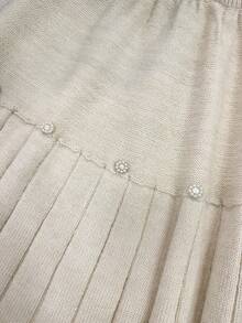 GlowEve 女士优雅俏皮可爱手工串珠设计宽松下摆松紧腰针织毛衣裙，适合约会和日常穿着，秋冬 - 杏色 - 查看 4