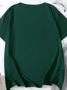 EMERY ROSE A Casual Large-Sized Women's Short-Sleeved T-Shirt With A Galloping Horse Pattern - Dark Green - View 2