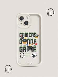 NEWMOJI® X SHEIN Symbol Fashion Letter Cartoon Game Headphone Pattern Phone Case, Suitable For Apple Phones