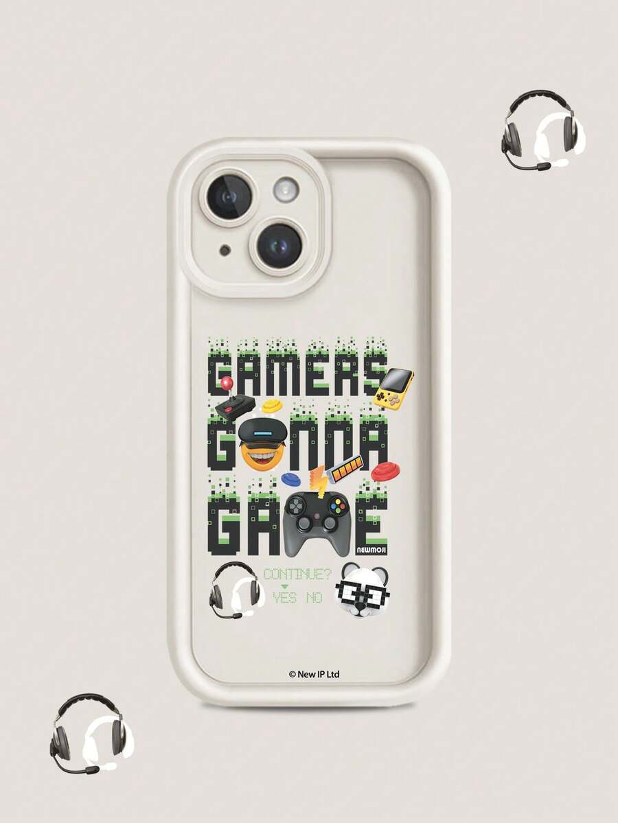 NEWMOJI® X SHEIN Symbol Fashion Letter Cartoon Game Headphone Pattern Phone Case, Suitable For Apple Phones