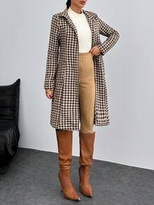 EURMUSE Sobretudo de lã elegante com botões frontais dourados multicoloridos e estampa pied-de-poule para mulheres - Multicolorido - Ver 3