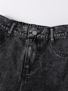 SHEIN Tween Girls Y2K 风格复古水洗灰色牛仔工装裤，宽松版型，舒适柔软面料，街头时尚百搭，女童牛仔裤 - 灰色 - 查看 6