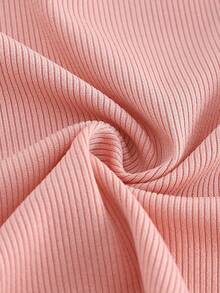 Rosa ribbad körsbärsmönstrad långärmad topp och ribbade byxor för ung flicka