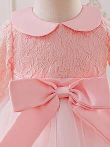 Glamorique Kids Đầm công chúa dễ thương cổ tròn tay dài phối ren lưới nhẹ thanh lịch cho bé gái, thích hợp cho tiệc sinh nhật 1 tuổi, ngày lễ, quà tặng sinh nhật - Màu Hồng baby - Xem 4