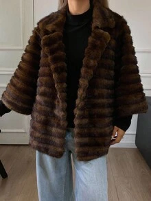 DAZY 厚绒毛领优质女士冬季外套夹克蓬松大衣 - 棕色 - 查看 2