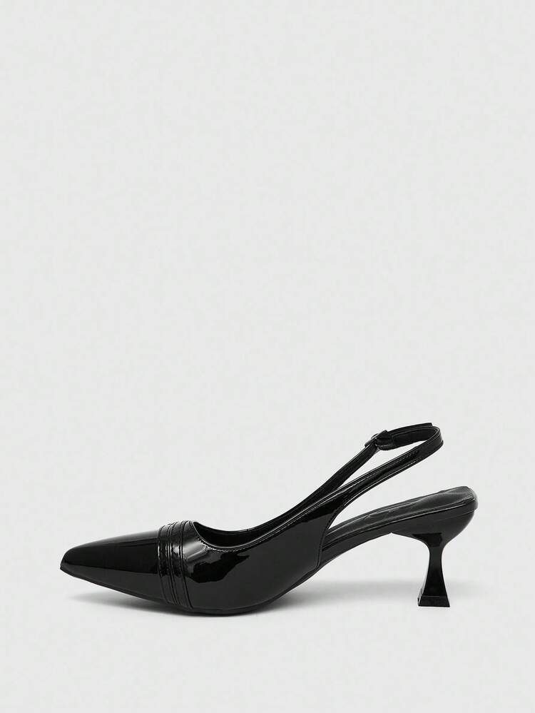 CUCCOO BIZCHIC Women's Pointed Toe Kitten Heel Black Backstrap Daily Versatile Commute High Heel Mule Shoes For Christmas Spring Shoes