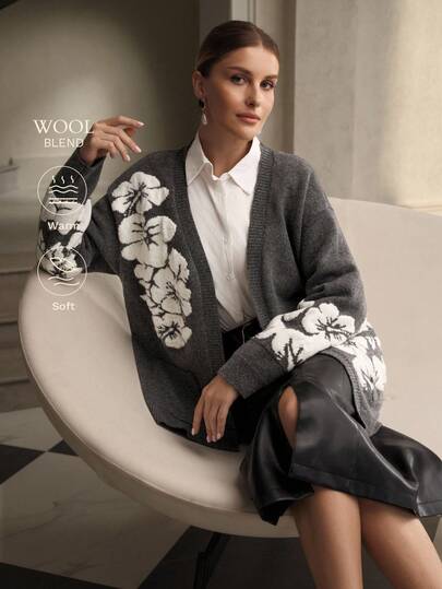 ZEYLAH 女士法式3D花卉中长款开衫