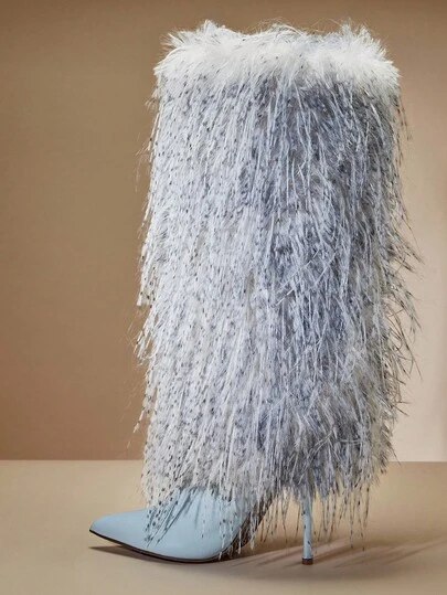 SHUZIA Botas altas de invierno cómodas y cálidas con puntera puntiaguda y tacón de aguja de estilo de moda para mujer