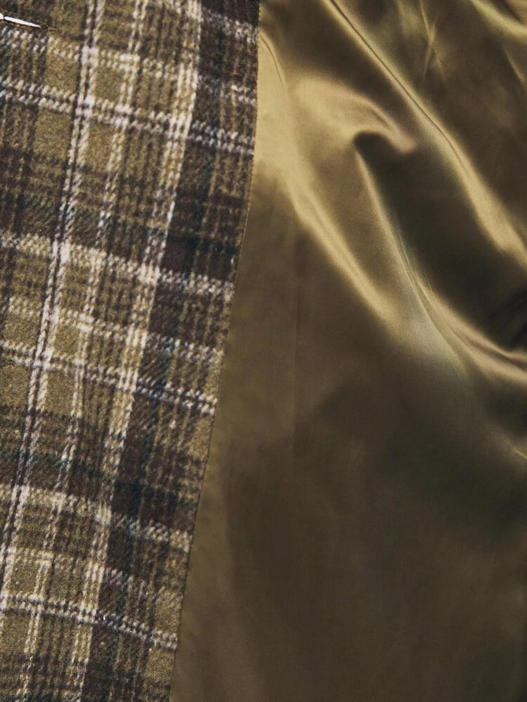 SHEIN Maija Manteau long casual rétro à carreaux pour femmes, pour l'automne/l'hiver