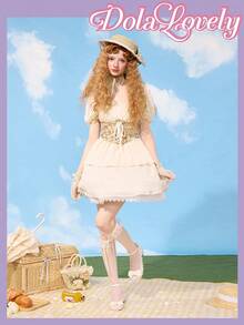 Dola Lovely 女式杏色圆头浅口鞋，低鞋面粗跟高跟鞋，网眼透气蝴蝶结玛丽珍鞋，时尚百搭夏季鞋履