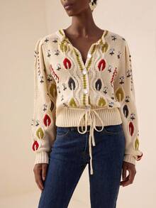 Lyxana Áo khoác cardigan ngắn thắt eo thêu cho nữ, nhiều màu - Nhiều màu - Xem 5