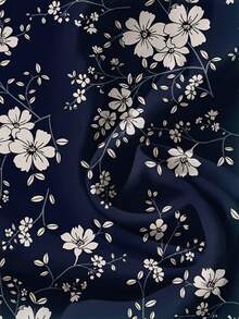 SHEIN LUNE Women's Navy Blue Floral V-Neck Casual Blouse, Suitable For Summer Floral Blouse Women Floral Top Ditsy Floral Top Fall Clothes For Women Fall Tops Women, Christmas