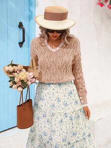 Vivid Eden Herbst/Winter Damen Ausgehen für Urlaubstermin Pullover, Herbst/Winter Ausgehen für Urlaub V-Ausschnitt Karomuster Ärmel Karomuster Damen Langarm Pullover, Urlaubsstrand Kleid, Schule, sehr einfache Kleidung, Damen Land, Bürokleidung, Old Money Kleidung, Lehrerkleidung, Verabredungskleidung, Abschlusszeit, Herbst Damen, Herbst/Winter Pullover, apricotfarbener Pullover, Weihnachtsatmosphäre Party Pullover - Pink - Übersicht 1