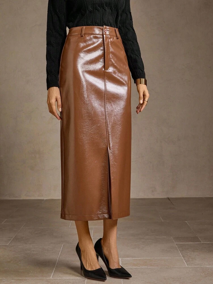 PU LEATHER SPLIT SKIRT