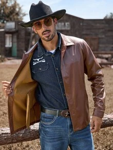 Manfinity Nomadique Men's Autumn Western Style Single-Breasted Casual Jacket - Brown - View 7