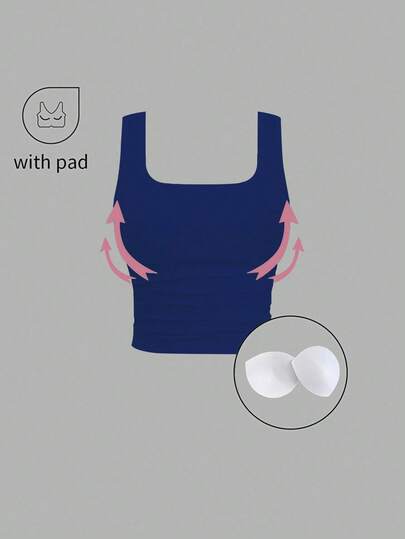 Sweetra Women's Solid Color Square Neck Sleeveless Casual Fitted Tank Top With Chest Pads